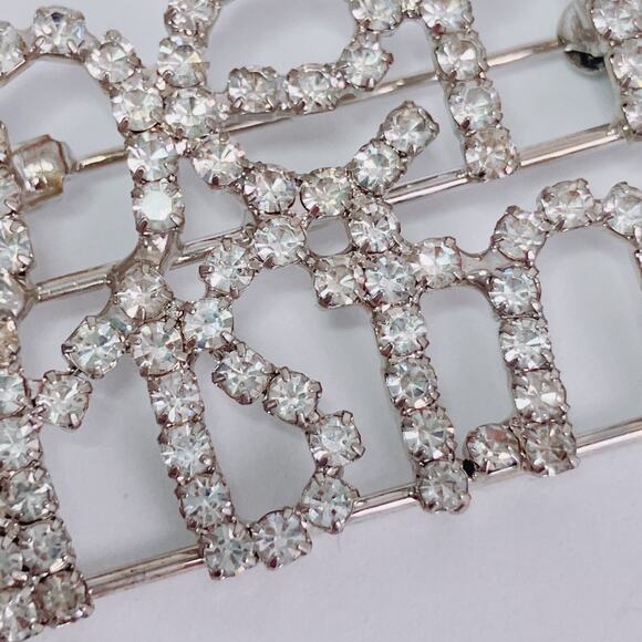 Rhinestone Merry Christmas Brooch Prong Set Silver Tone Sparkling Festive Pin - Picture 12 of 12